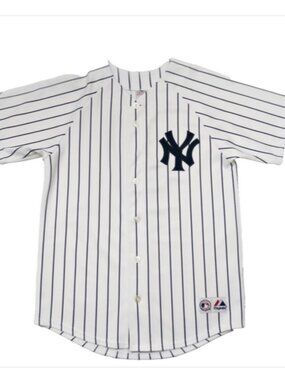 Vtg MLB New York YANKEES Derek Jeter Jersey #2 Pinstripe NY Embroidered MAJESTIC